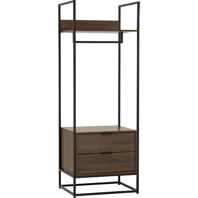 Capri Open Wardrobe with 2 Drawers - 5 - Wooden bunk bed with black metal frame, minimalist design, two-level storage, sleek