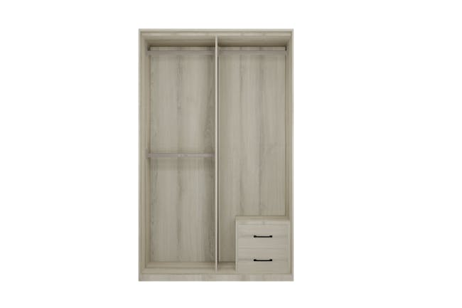 Lorren Sliding Door Wardrobe 2 with Mirror - Matte White, White Oak - 8