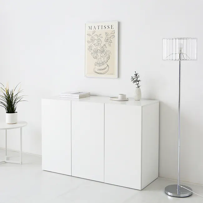 Fikk Modular 3 Door Cabinet - White - 4 - Minimalist white cabinet, modern decor, abstract art, minimalist furniture, clean