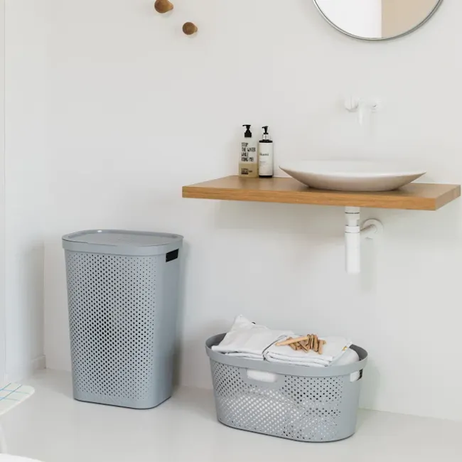 Infinity Laundry Hamper Dots with Lid - Grey - 3 - modern bathroom vanity, minimalist design, floating shelf, wooden