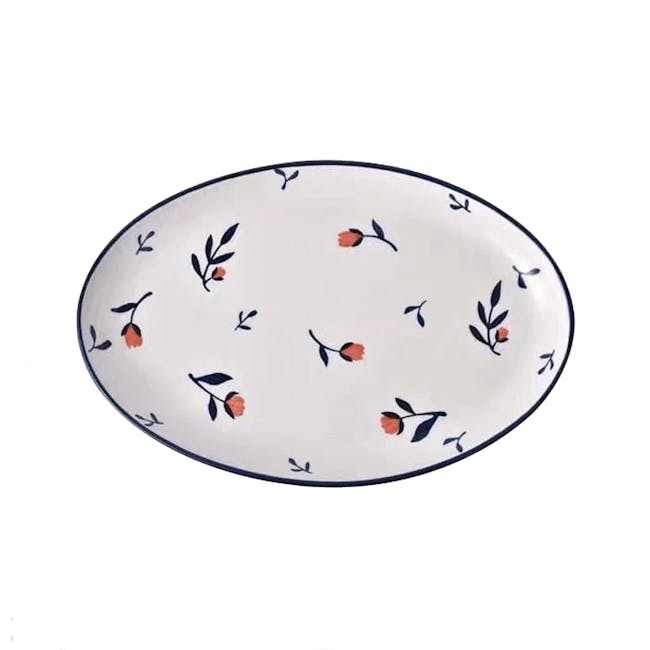 Table Matters Rose Sweet Hand Painted Oval Shaped Plate - 0