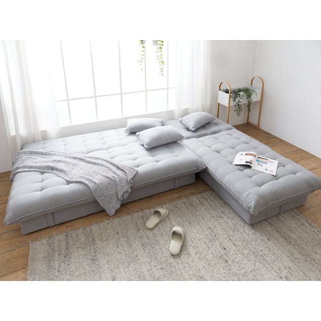 Tessa 3 Seater Storage Sofa Bed - Pewter Grey (Eco Clean Fabric) - 6 - Lighting, white curtains, natural light, cozy room