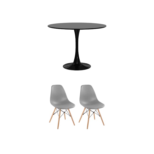 Carmen Round Dining Table 0.6m in Black with 2 Oslo Chairs in Grey - 0