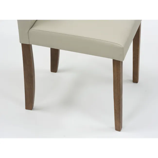 Dahlia Dining Chair - Cocoa, Taupe (Faux Leather) - 4 - Light beige upholstered chair, wooden legs, minimalist design