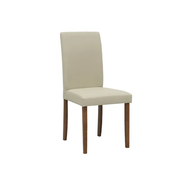 Dahlia Dining Chair - Cocoa, Taupe (Faux Leather) - 1 - Cream upholstered dining chair, minimalist design, wooden legs, high