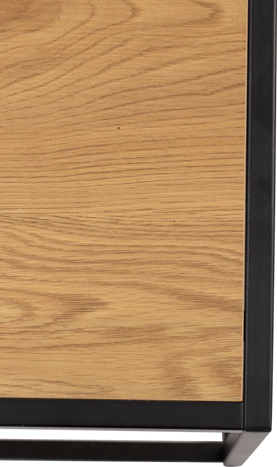 Bradford Study Console Table 1m - Black, Oak - 11 - Wooden surface with visible grain patterns, black frame, minimalist