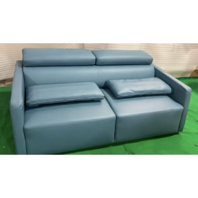 (As-is) Renzo 3 Seater Sofa with Adjustable Headrest - Medium Blue (Faux Leather) - 1