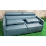 (As-is) Renzo 3 Seater Sofa with Adjustable Headrest - Medium Blue (Faux Leather) - 1