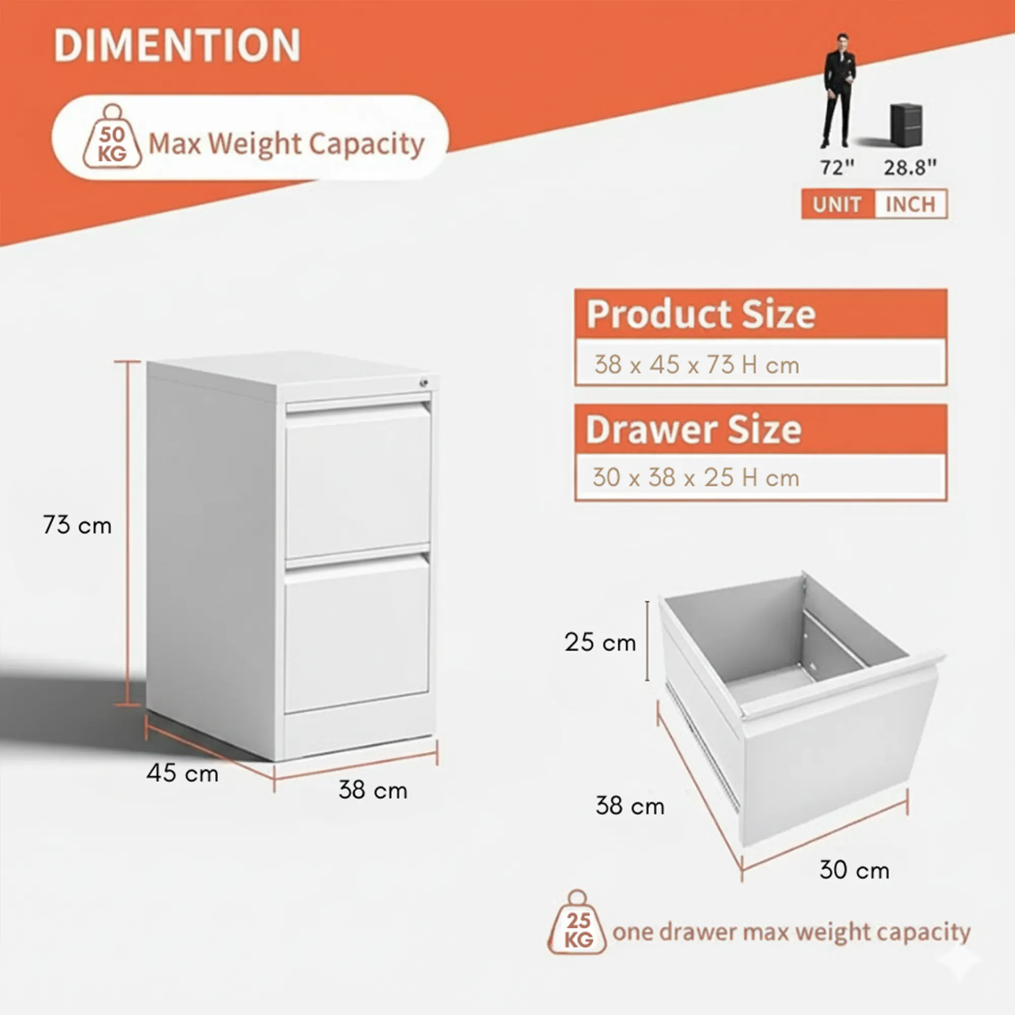 Filex 2-Drawer Vertical Filing Cabinet - White - 12