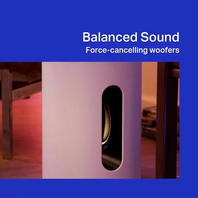 Sonos Sub Mini - White - 4 - Balanced Sound, Force-cancelling woofers, sleek design, modern aesthetic, immersive audio