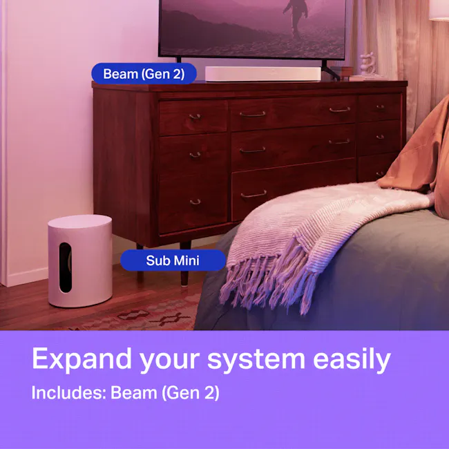 Sonos Sub Mini - White - 6 - Expandable system with Beam (Gen 2) and Sub Mini, Easy-to-install system with Gen 2 Beam