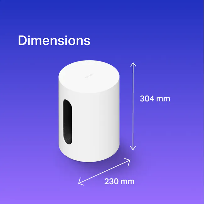 Sonos Sub Mini - White - 8 - 3D smart speaker, 304 mm height, 230 mm width, sleek design, wireless connectivity, compact