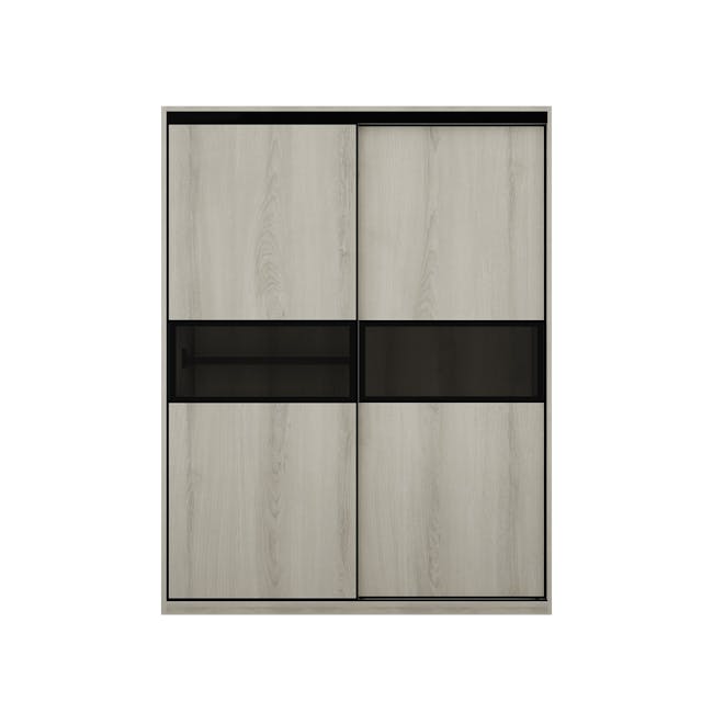Lorren Sliding Door Wardrobe 2 with Glass Panel - White Oak - 0