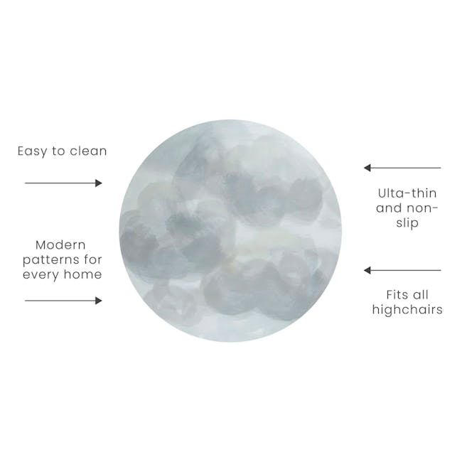 Toddlekind Prettier Round Splat Mat 1m - Clouds - 4 - Modern patterns, ultra-thin and non-slip, fits all highchairs, easy to