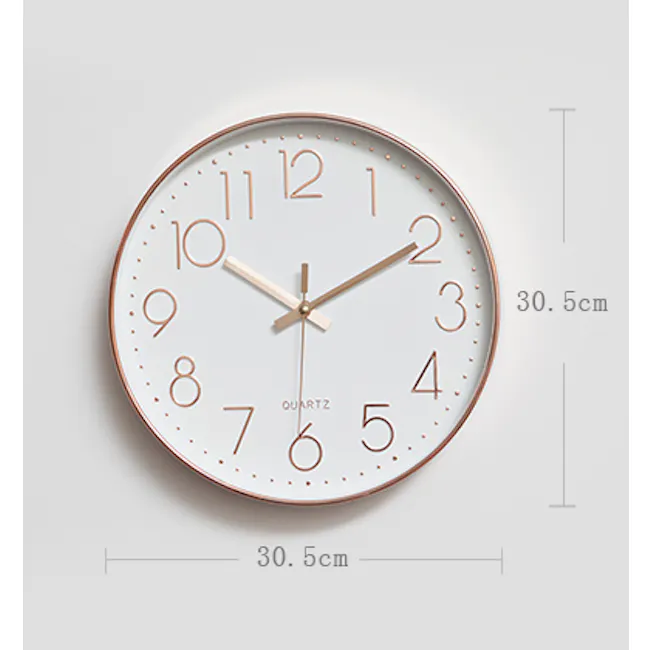 Rose Gold Wall Clock - 5 - Elegant wall clock with rose gold accents, Minimalist wall clock design, Round clock with rose