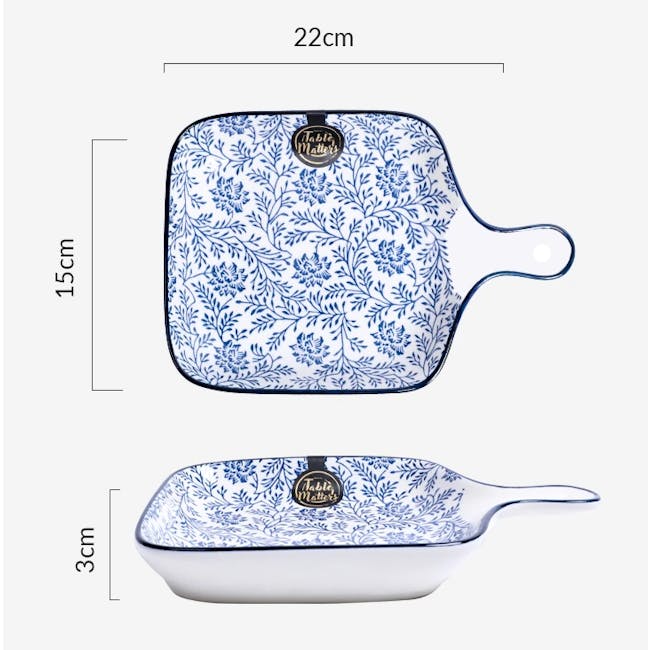 Table Matters Floral Blue  Square Plate With Handle - 2
