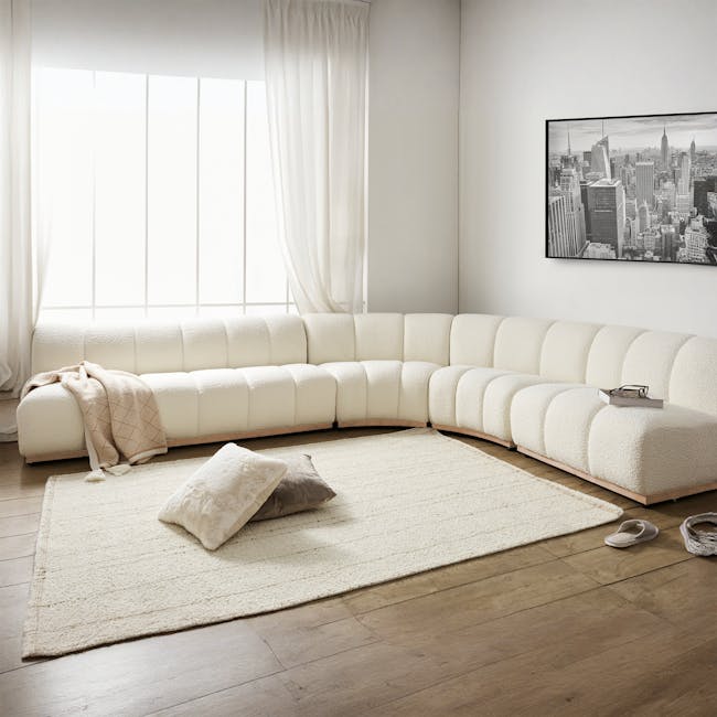 Cosmo Chaise Sectional Sofa - Oak, White Boucle (Eco Clean Fabric) - 2