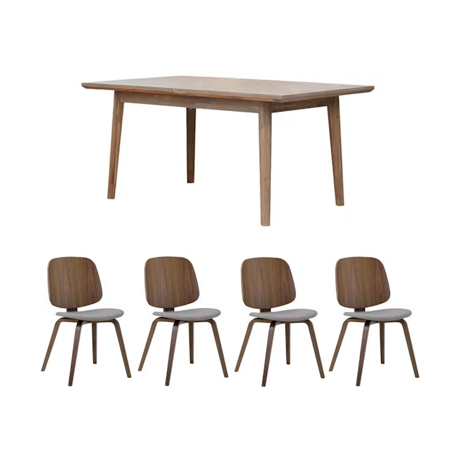 Tilda Extendable Dining Table 1.6-2m with 4 Averie Dining Chairs in Cocoa, Dolphin Grey - 0