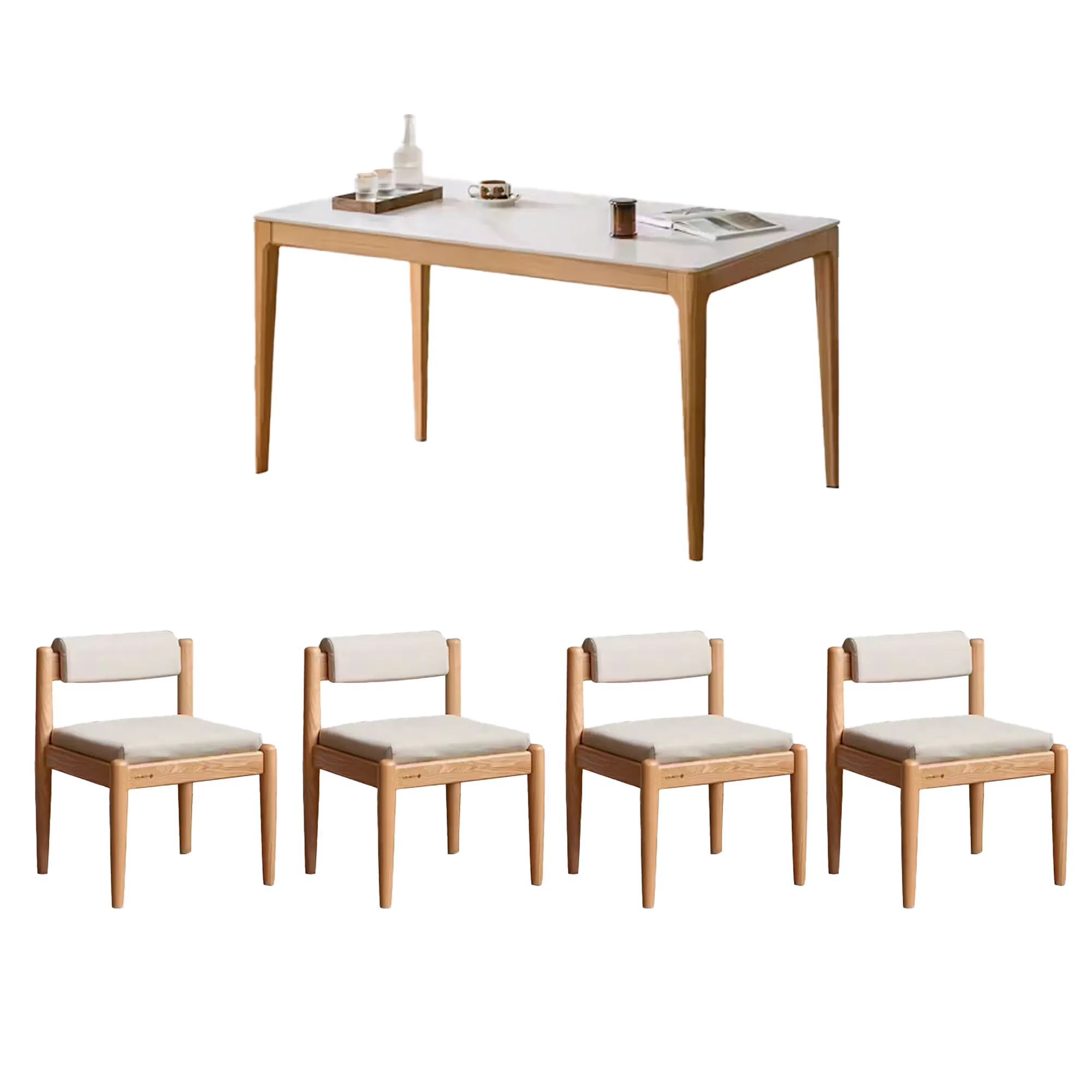 Adelyn Dining Table 1.4m (Sintered Stone) with 4 Niel Chairs in Oak - 78 - Wooden dining table, minimalist design, light