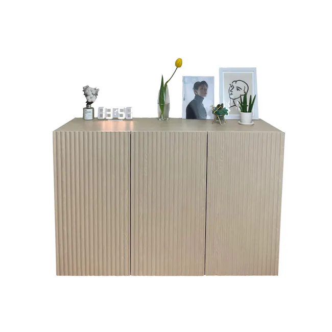 Heidi Cabinet 1.2m - Oak - 11 - Wooden cabinet, minimalist design, light beige finish, vertical slats, modern decor, small