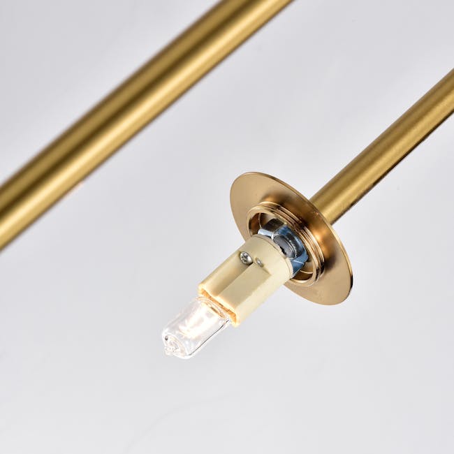 Cyril Dual Pendant Lamp - Brass - 4 - Golden fixture, transparent glass, metallic base, cylindrical rod, brass finish