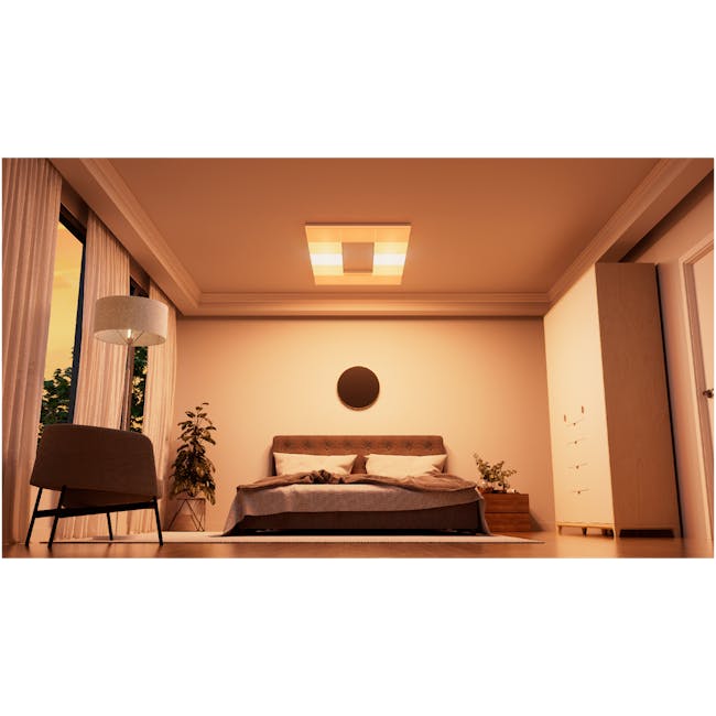 Nanoleaf Skylight Starter Kit (3 Pack) - 4 - Warmly lit bedroom, cozy ambiance, soft lighting, modern decor, comfortable