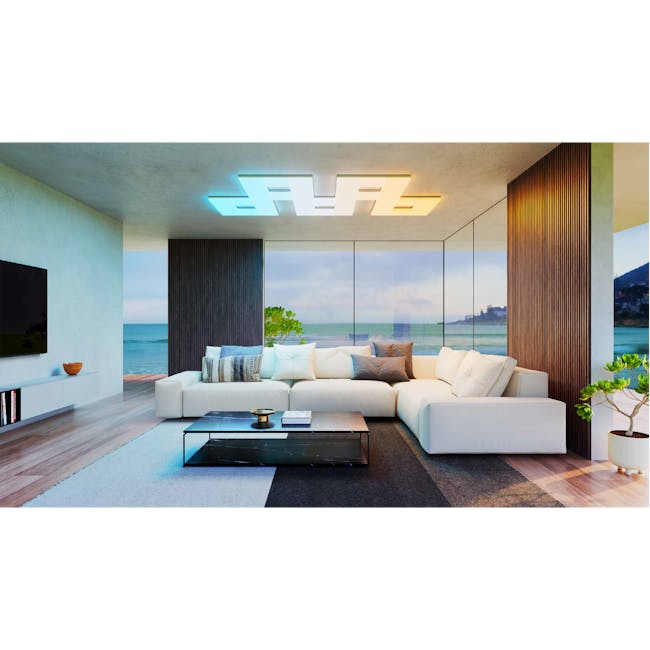 Nanoleaf Skylight Starter Kit (3 Pack) - 3 - Modern living room with large windows, panoramic ocean view, minimalist design