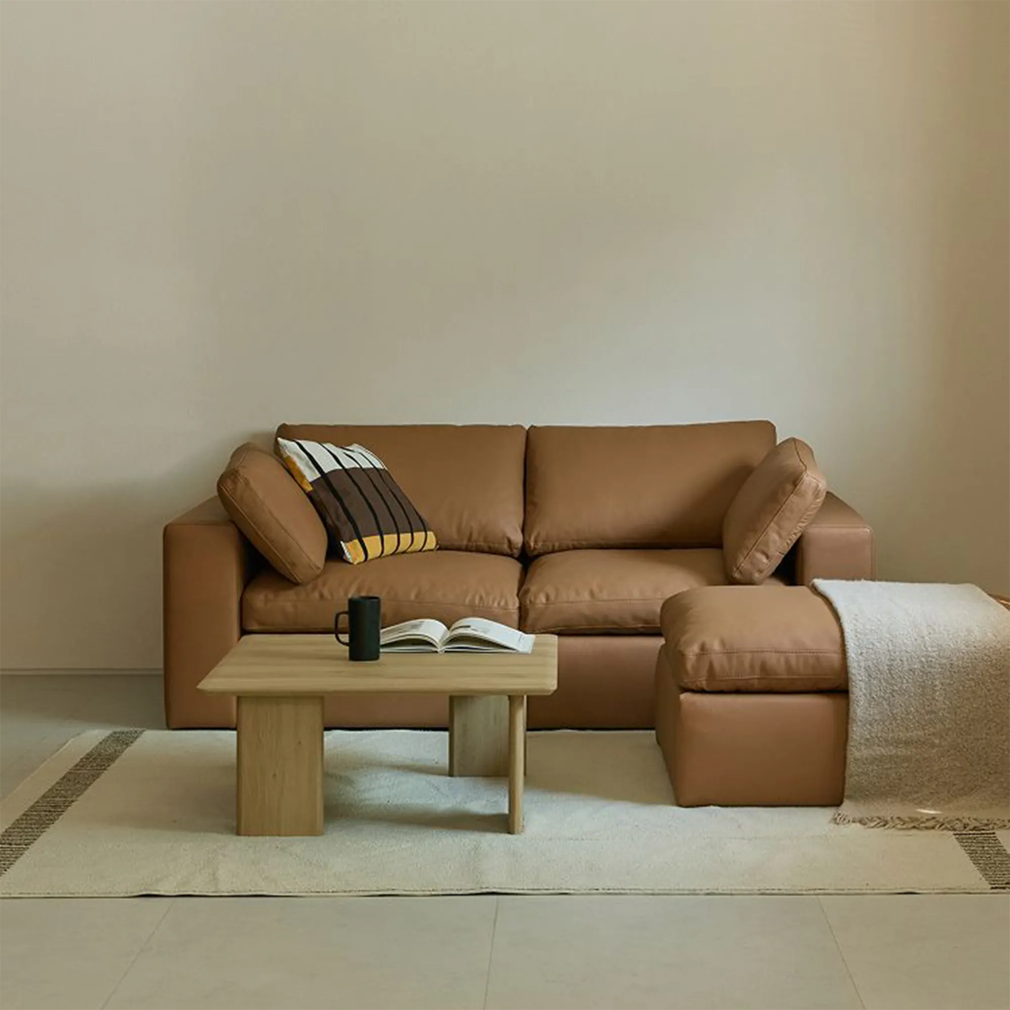 Raye Ottoman - Camel Tan (Faux Leather) - 11