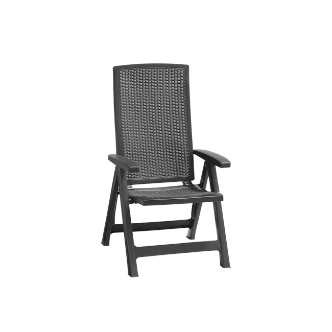 Montreal Outdoor Folding Chair - Graphite - 1 - Black wicker patio chair, sturdy frame, ergonomic design, adjustable