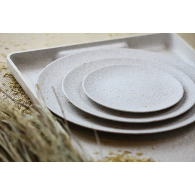 Sonite Husk Side Plate 15cm - Charcoal (Set of 4) - 3 - Dusty ceramic plates stacked on a tray, textured surface, natural