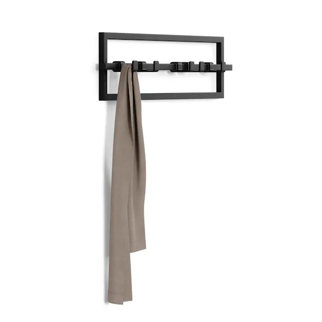 Cubiko Wall Hook - Black - 6 - modern wall-mounted towel rack, minimalist design, black metal frame, brown fabric towel