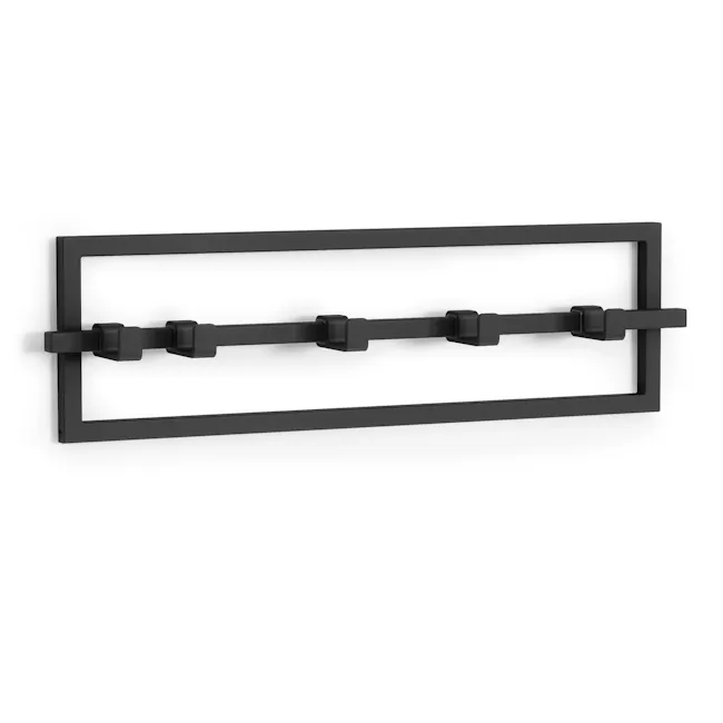 Cubiko Wall Hook - Black - 3 - Black metal wall shelf with adjustable hooks, sleek and modern design, minimalist aesthetic