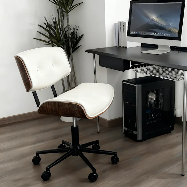 Edson Mid Back Office Chair - Ivory (Faux Leather) - 5