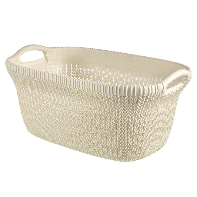 Knit Laundry Basket 40L - Oasis White - 1 - Woven basket, beige color, textured surface, decorative pattern, open top