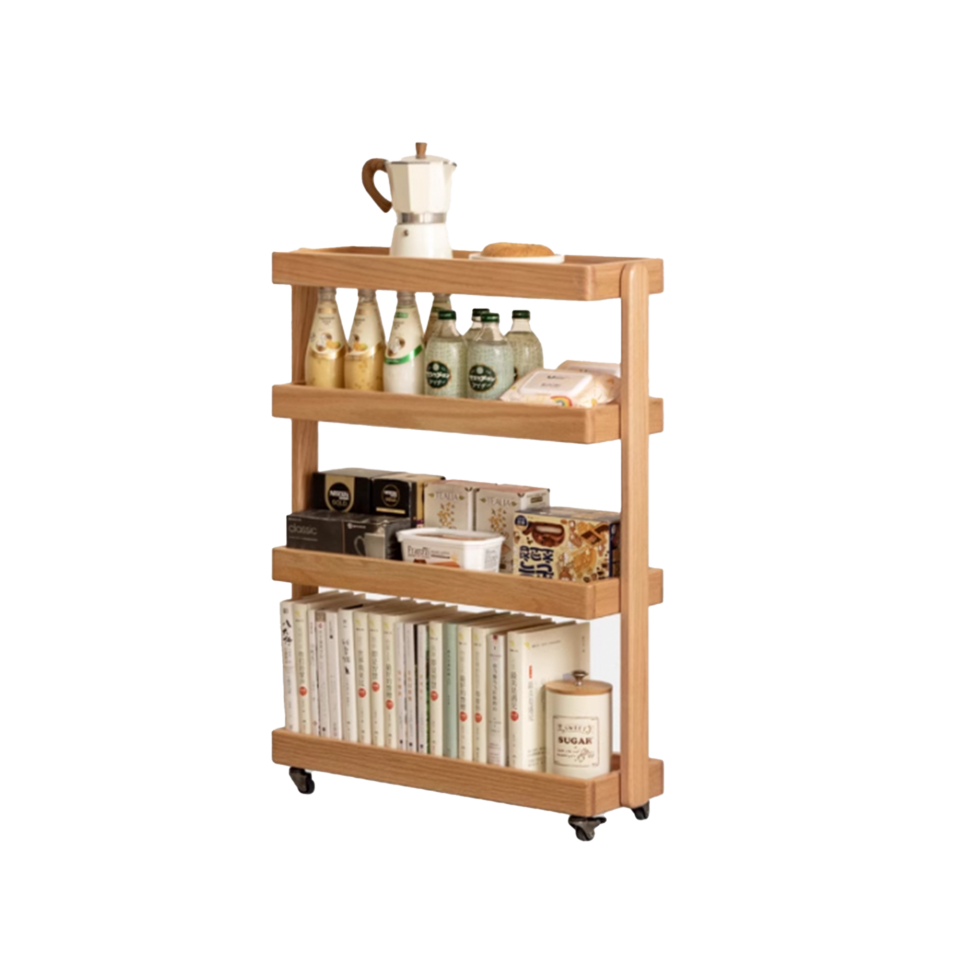 Fika 4-Tier Narrow Trolley 0.6m - Oak