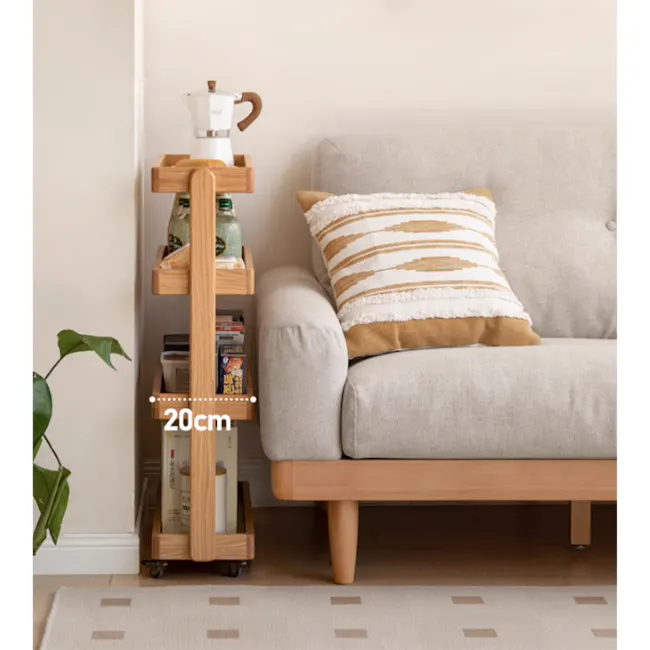 Fika 4-Tier Narrow Trolley 0.6m - Oak - 3 - Wooden side table, 20 cm height, minimalist design, light gray sofa, decorative