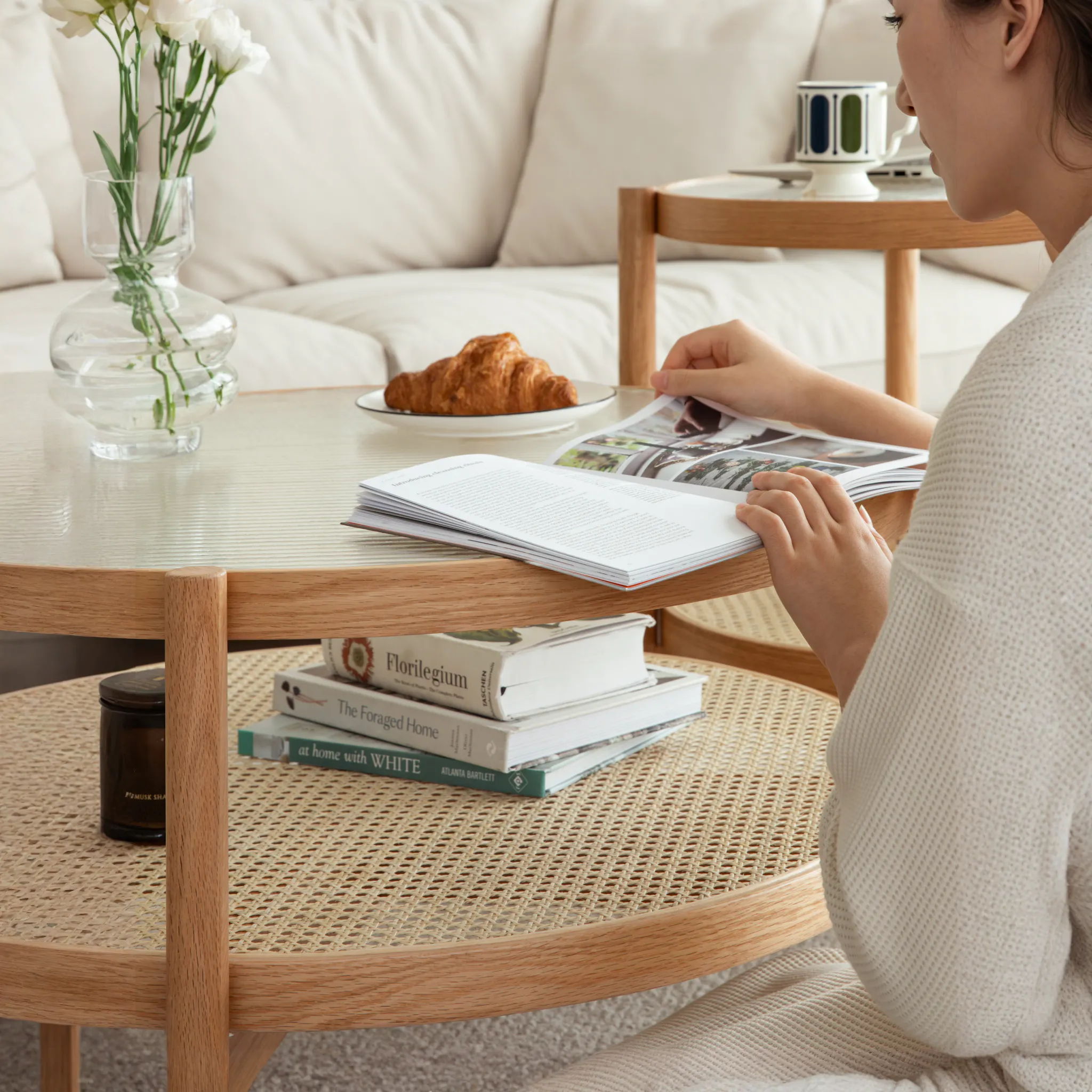 Lilian Rattan Coffee Table - Natural (Glass Tabletop) - 7