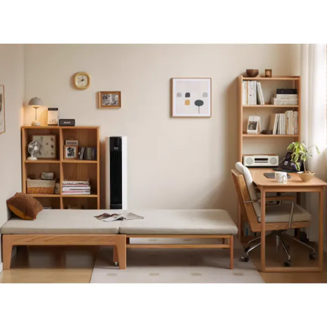 Mariel Lounge Sofa Bed - Gravel White - 9 - Wooden study desk, minimalist design, cozy corner, modern decor, neutral color