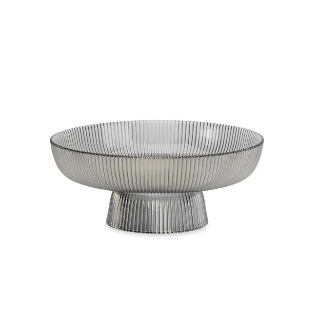 Reagan Glass Display Bowl - Grey - Large - 1 - Silver, elegant, ribbed, curved, ornate, decorative, modern, artistic