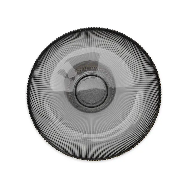 Reagan Glass Display Bowl - Grey - Large - 3 - Rust-colored, circular, metallic, textured, ridged, reflective, industrial