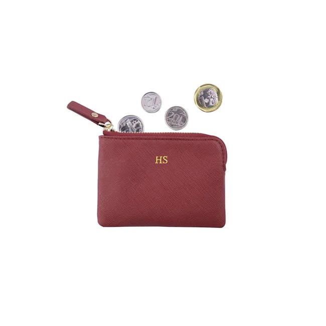 Personalised Saffiano Leather Coin Pouch - Burgundy - 0