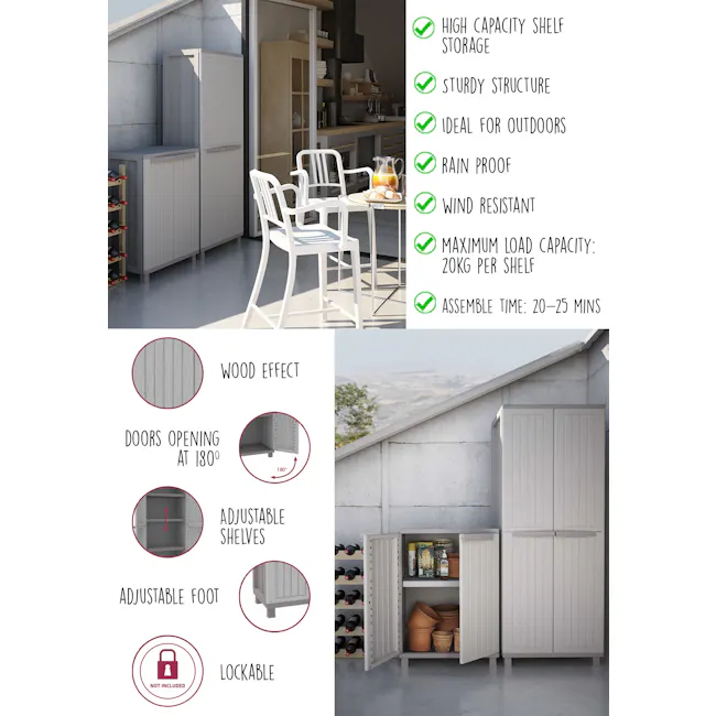 Terry Jwood268 Outdoor Cabinet - 2 - Wooden effect, adjustable shelves, adjustable foot, high capacity shelf storage, sturdy