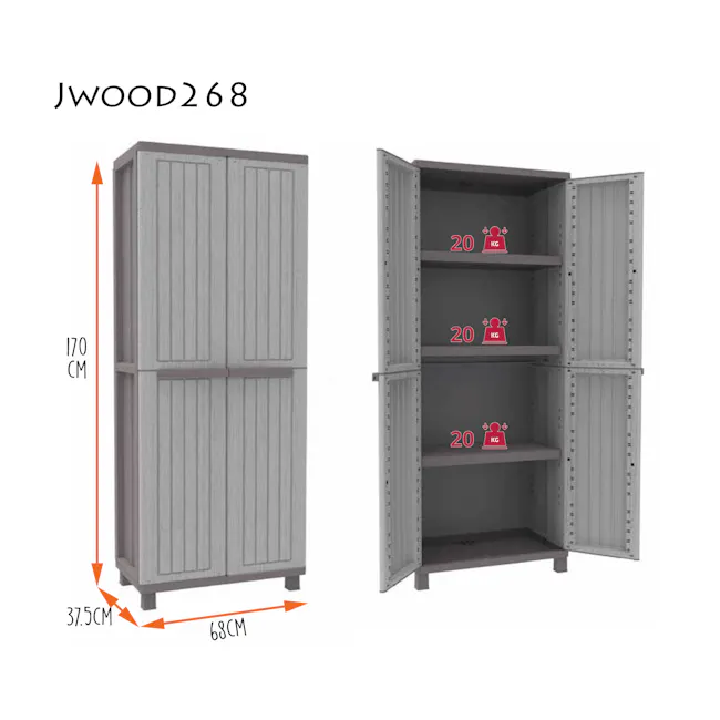 Terry Jwood268 Outdoor Cabinet - 5 - JWood268 cabinet, 170 cm height, 5 cm width, 68 cm depth, 20 shelves, industrial