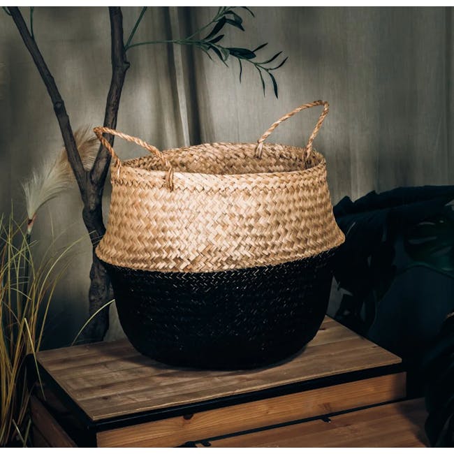 ecoHOUZE Seagrass Plant Basket With Handles - Black (2 Sizes) - 1