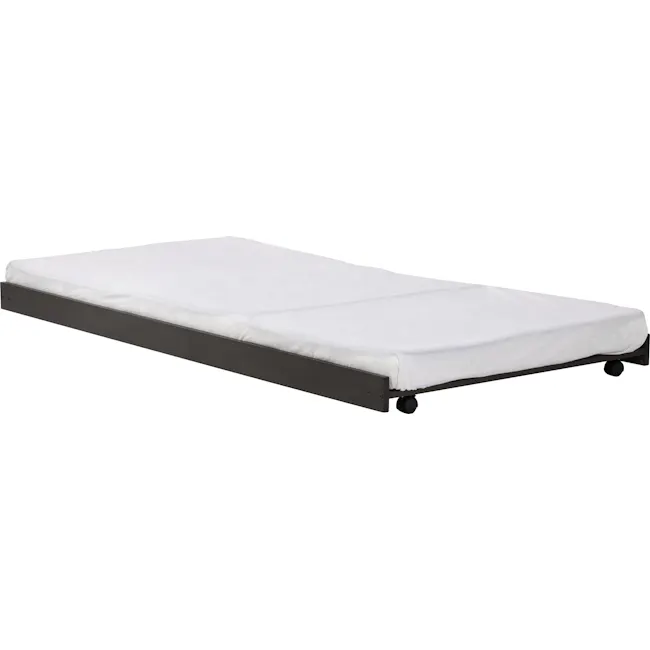 Barrett Single Trundle Bed - Dark Chestnut - 3 - White mattress with black frame, modern bed design, clean and simple