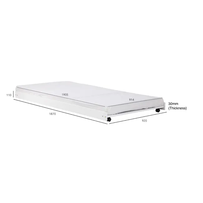 Barrett Single Trundle Bed - Dark Chestnut - 12 - Compact and portable bed frame, White upholstered mattress, Adjustable