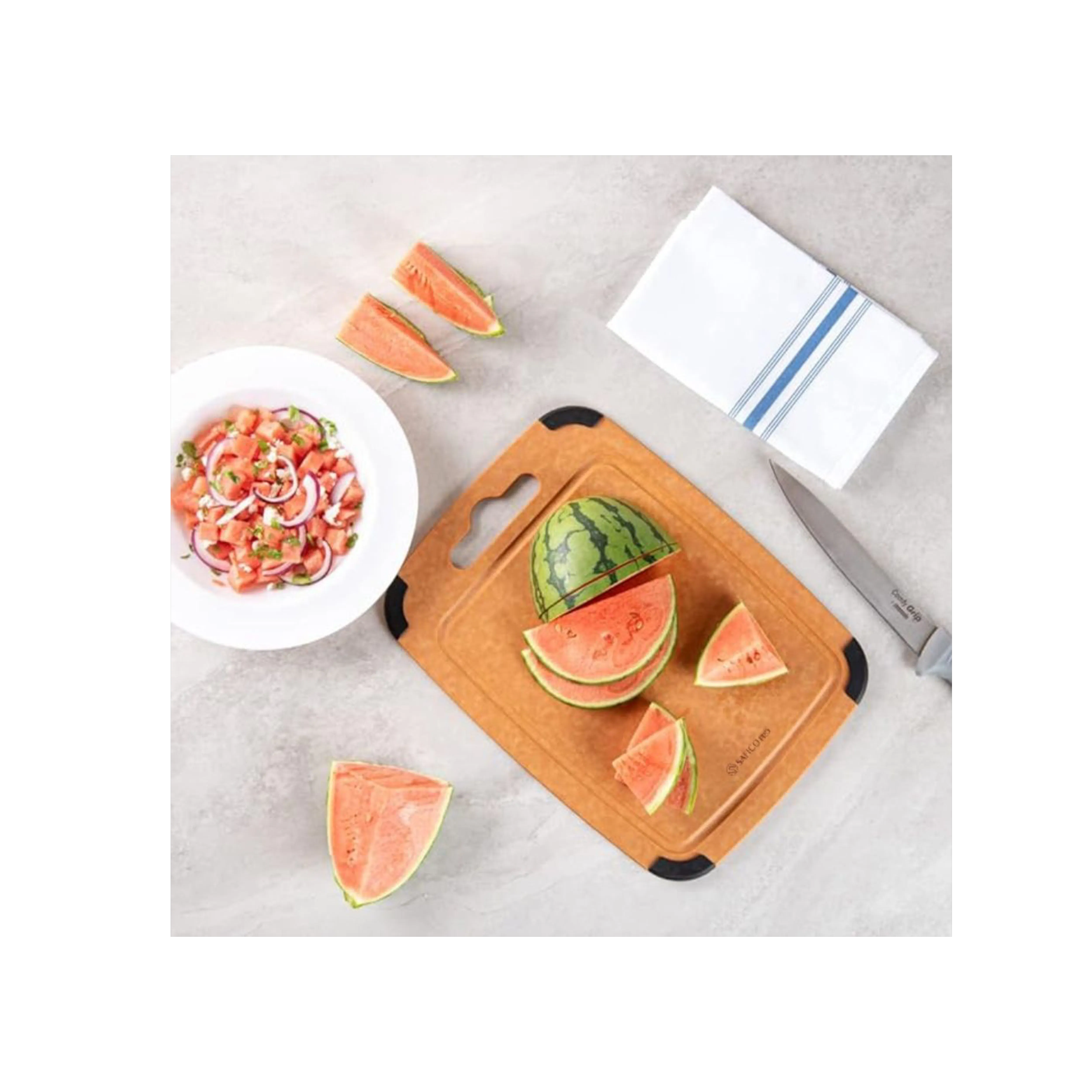 Safico Pro Wood Fibre Cutting Board with Anti-Slip Corners (3 Sizes) - 10 - Watermelon, fresh, sliced, vibrant, juicy, ripe