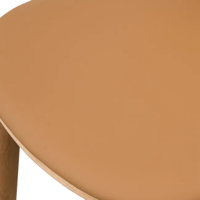 Rena Chair - Oak, Tan (Faux Leather) - 8 - Table surface, smooth surface, wooden table leg, natural wood grain, brown table