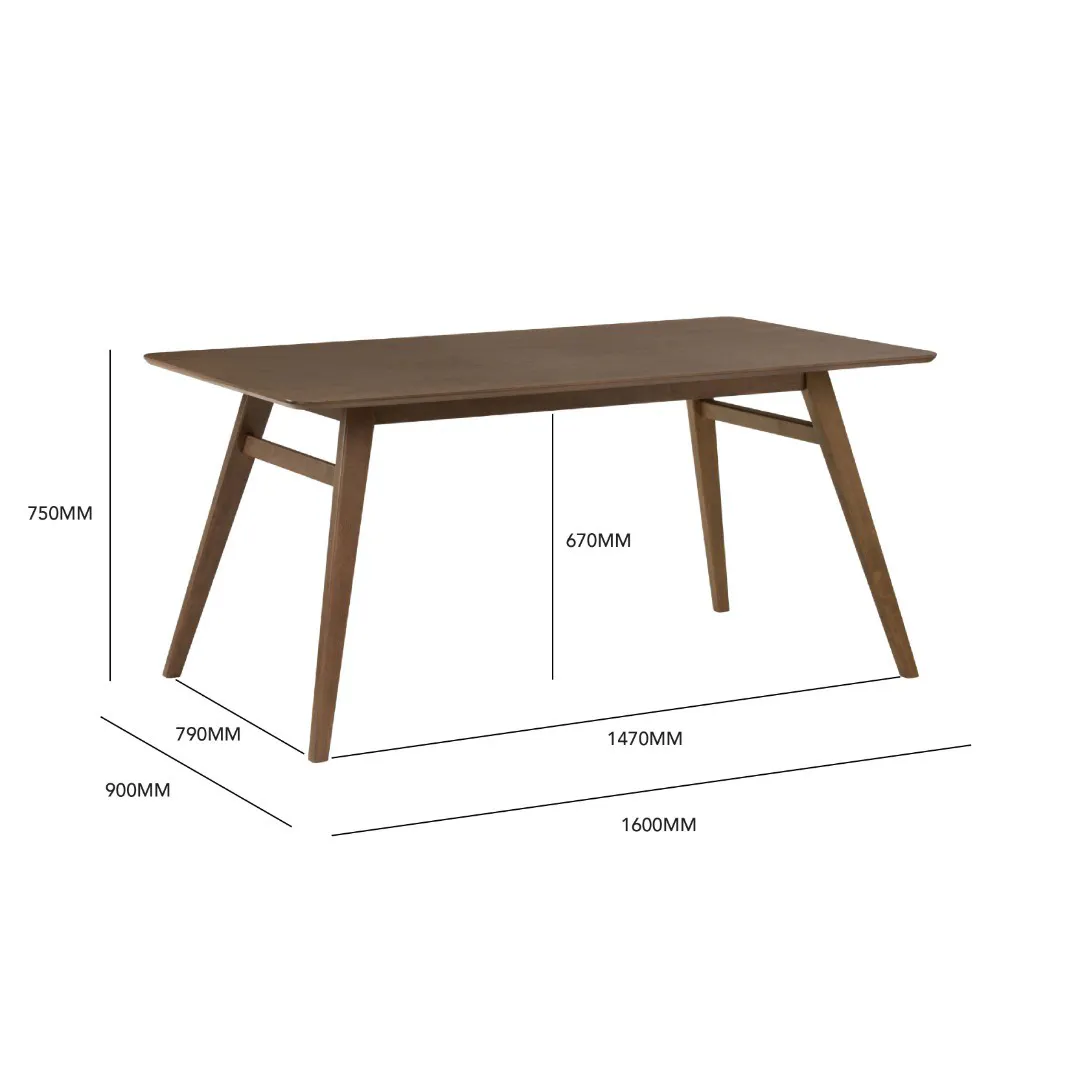 Cadell Dining Table 1.6m - Walnut - 15 - Wooden dining table, 750mm height, 670mm width, 1470mm depth, 900mm width, 790mm