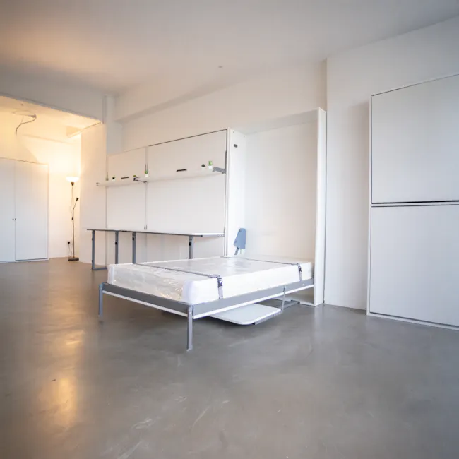Llyod Single Vertical Wall Bed with Desk - White - 6 - Modern minimalist bedroom, sleek furniture, contemporary design, open